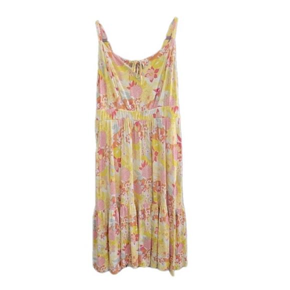 Torrid Midi Super Soft Tiered Dress Women's Plus Size 2x Yellow Floral Summer - Picture 14 of 15